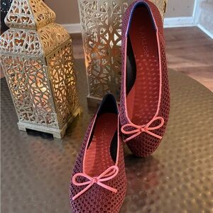 Rothy's Burgundy Mesh Ballet Flats with Pink Bow size 7.5